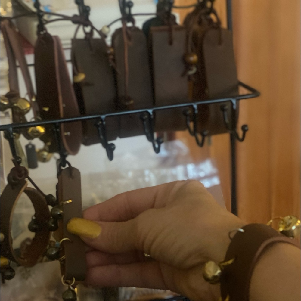 Brown Leather Bracelet with Bells and Gold Accents